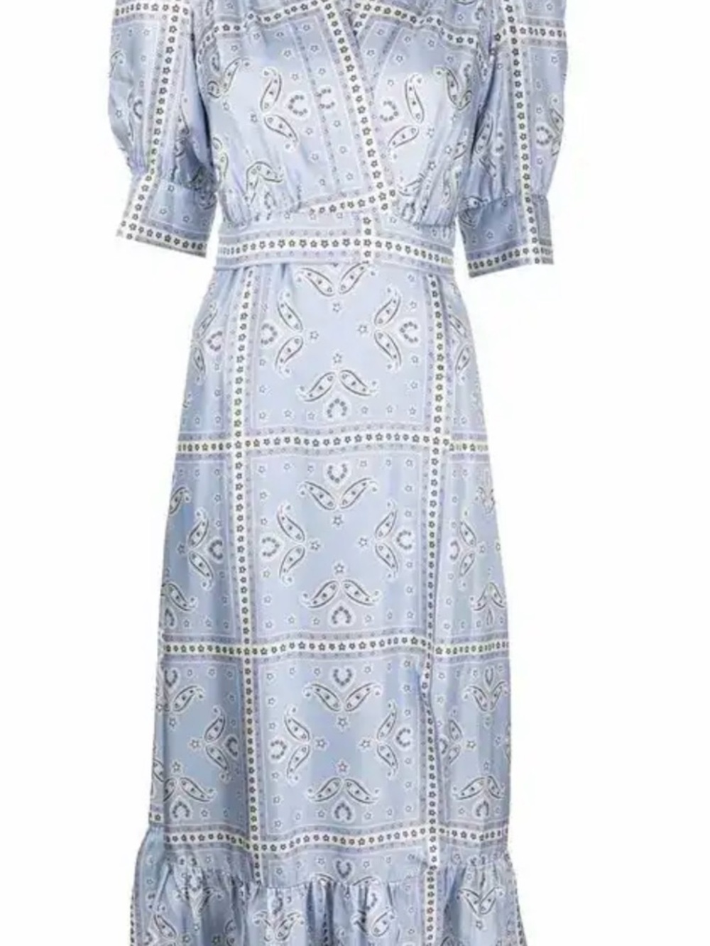 Sandro Pale Blue Paisley Wrap Midi Dress S - Picture 5 of 10